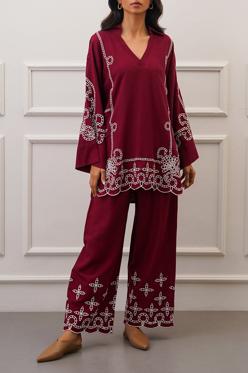 MAROON EMBROIDERED TOP