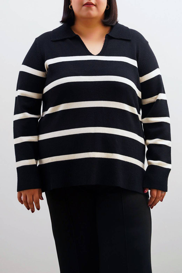 BLACK CURVE POLO STRIPED JUMPER