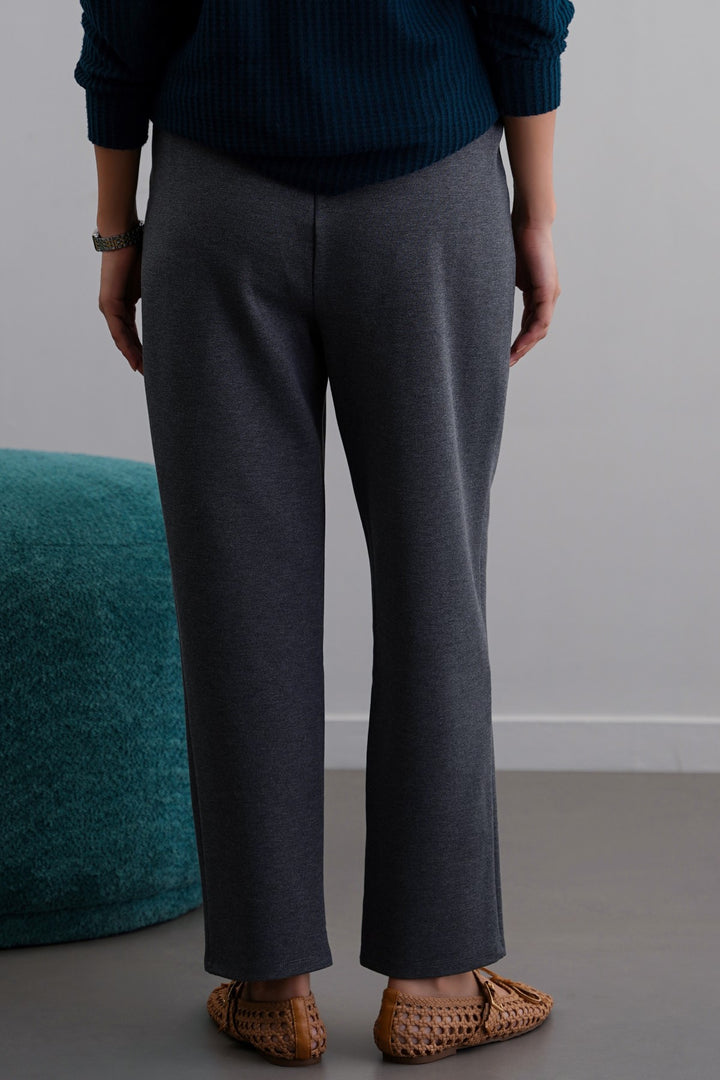 GREY STRETCHY PLEATED TROUSER
