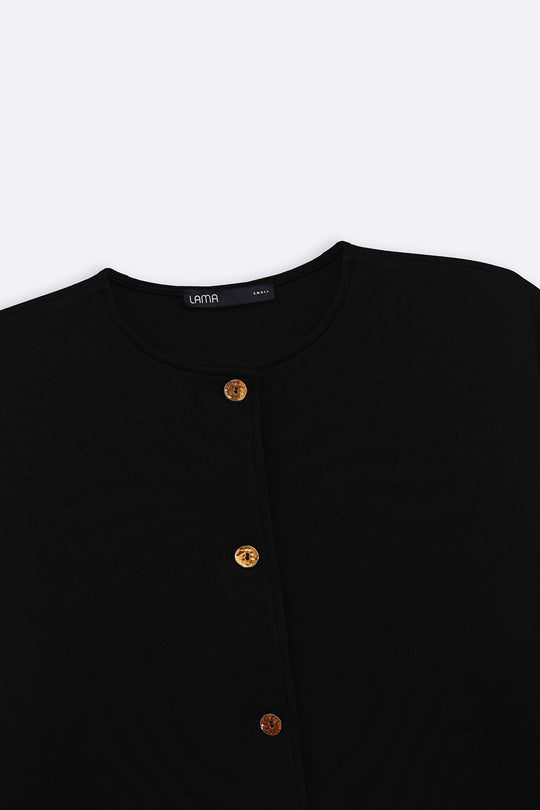 BLACK TWILL TEXTURED BLOUSE