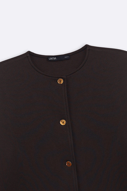 DARK BROWN TWILL TEXTURED BLOUSE