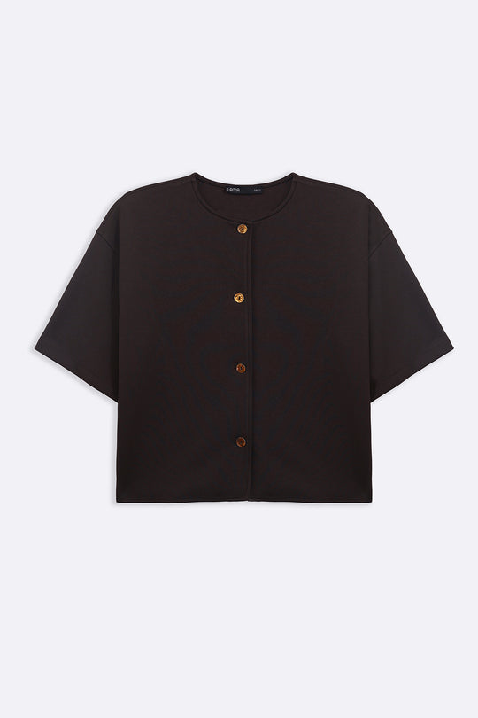 DARK BROWN TWILL TEXTURED BLOUSE