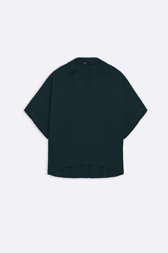 GREEN SLEEK SILK BLOUSE