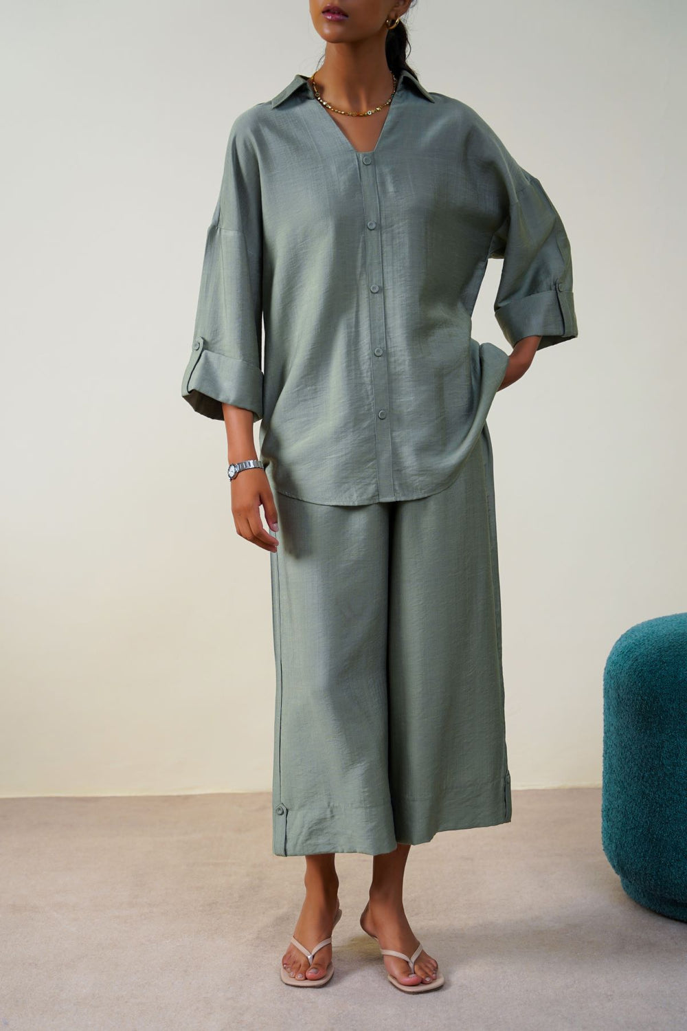 GREEN SILKY CRUISE BLOUSE