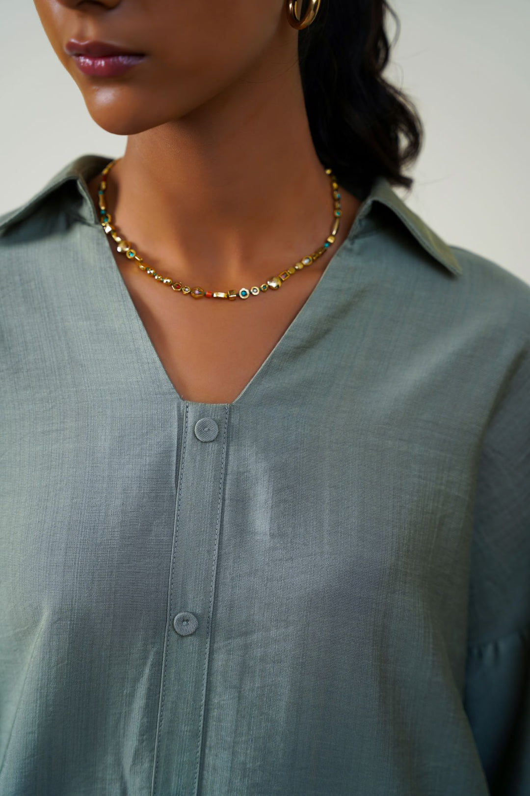 GREEN SILKY CRUISE BLOUSE