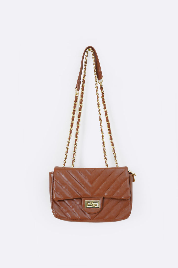 BROWN QUILTED CROSSBODY BAG