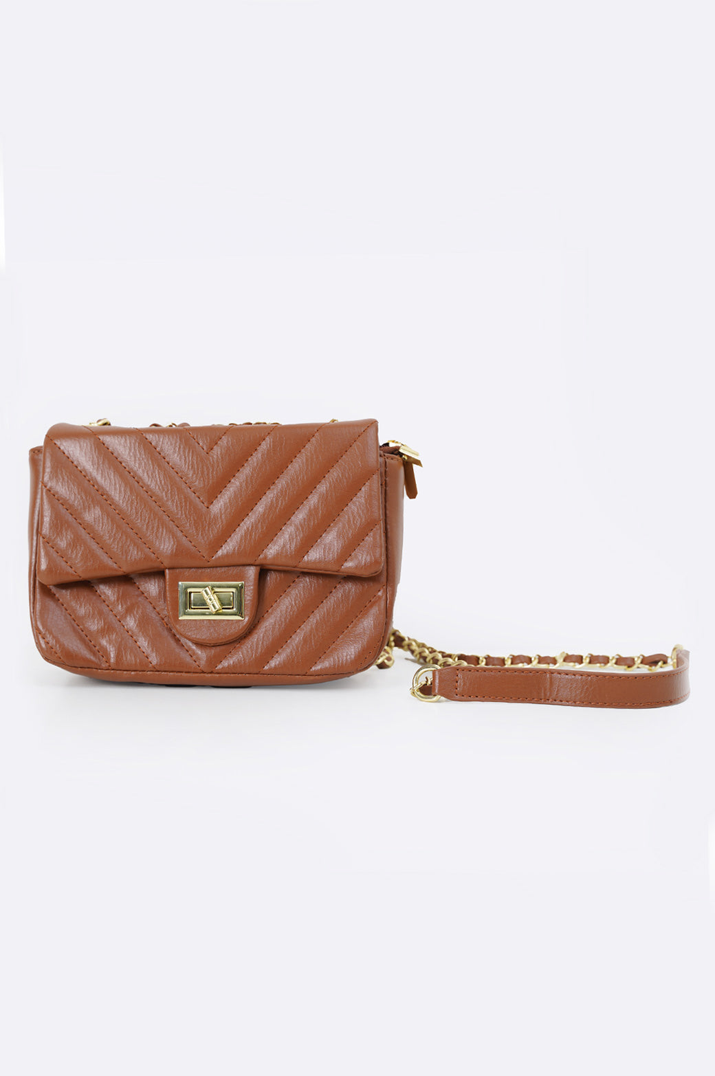 BROWN QUILTED CROSSBODY BAG