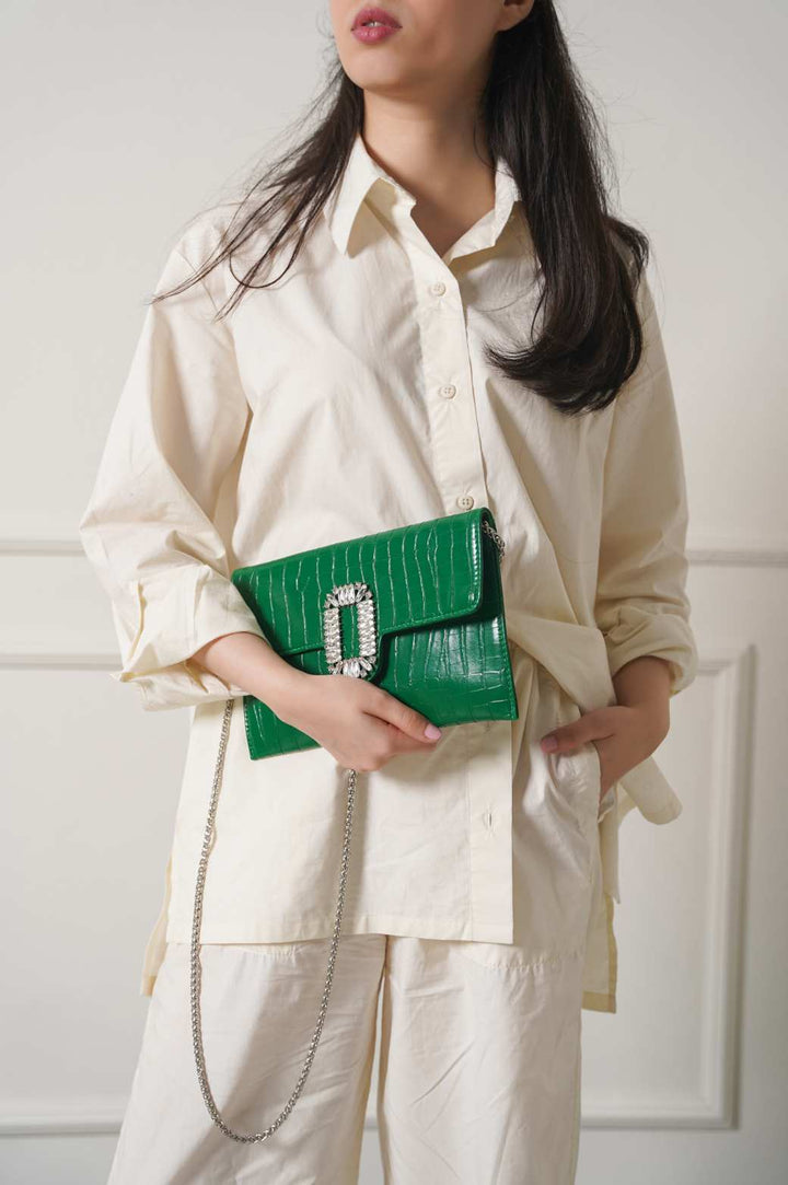 GREEN ELLIE CROSSBODY CLUTCH