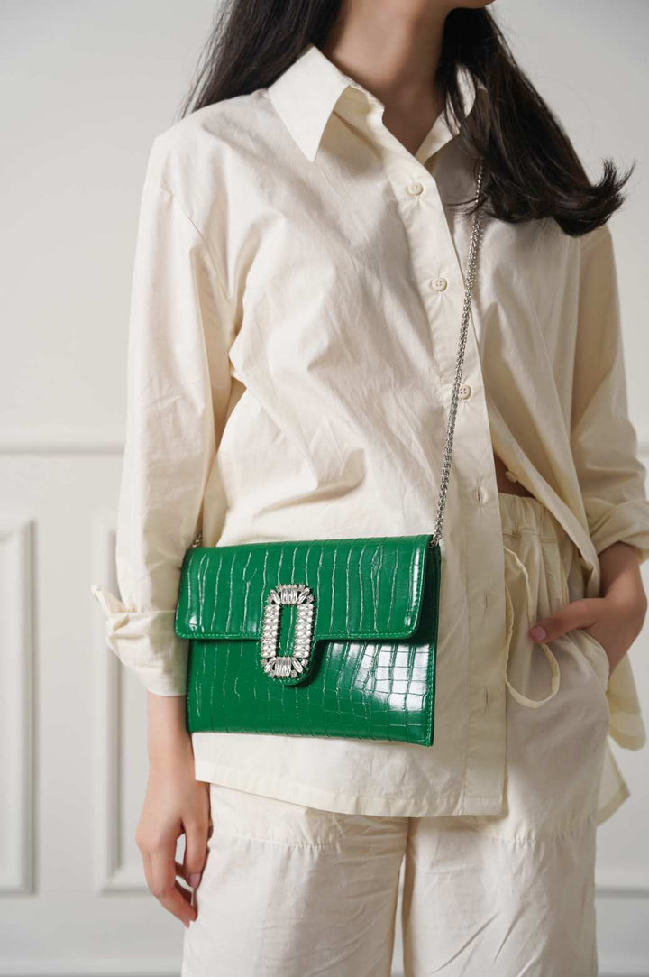 GREEN ELLIE CROSSBODY CLUTCH