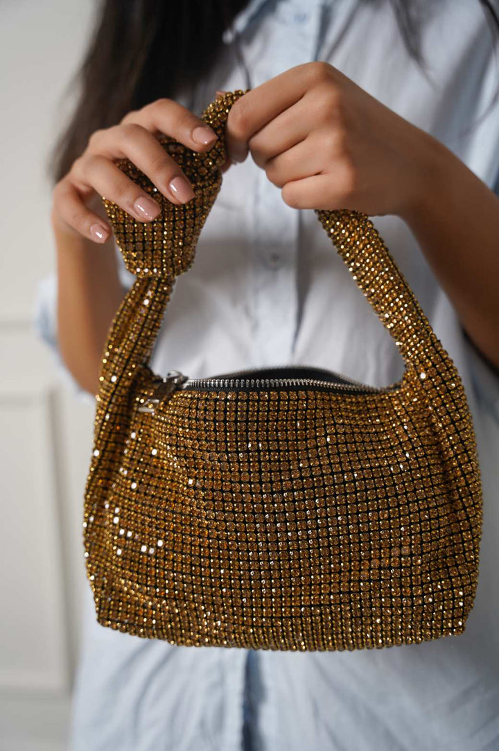 GOLD RHINESTONE STUDDED BAG