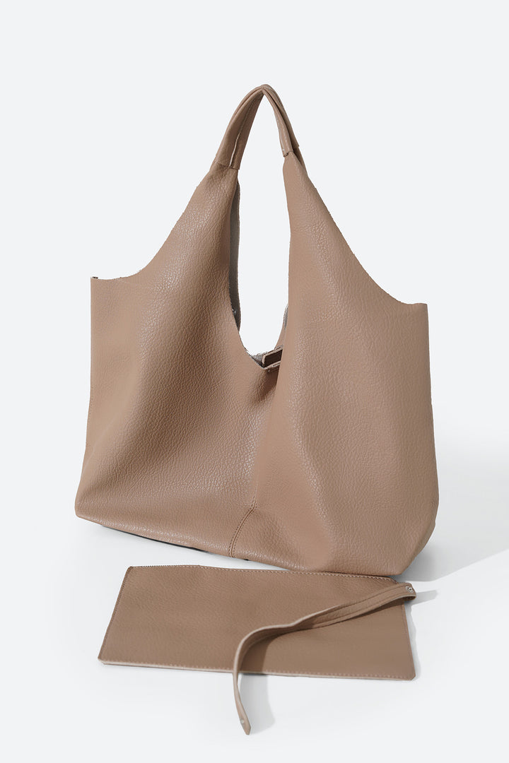 SAND SLOUCHY FRAYED TOTE