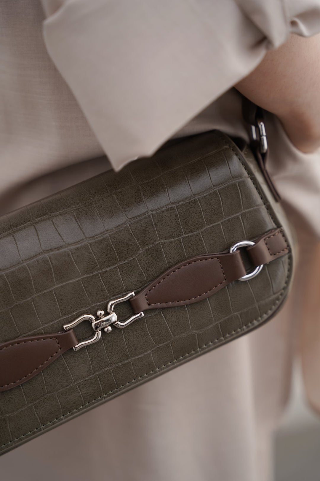 TAUPE CROC BUCKLE BAG