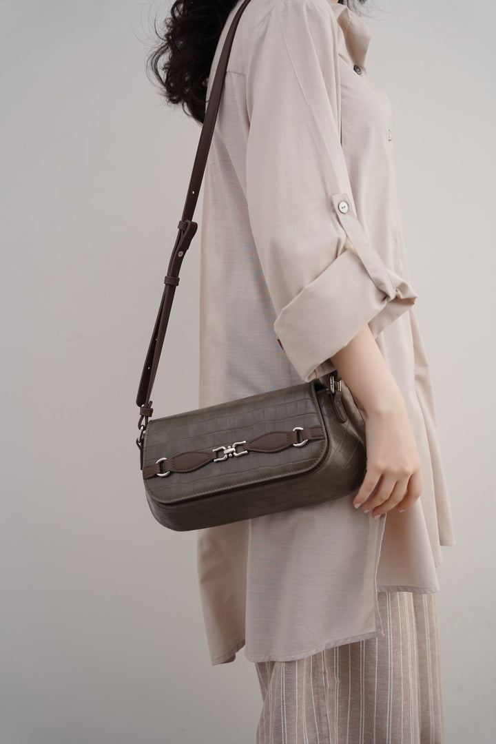 TAUPE CROC BUCKLE BAG