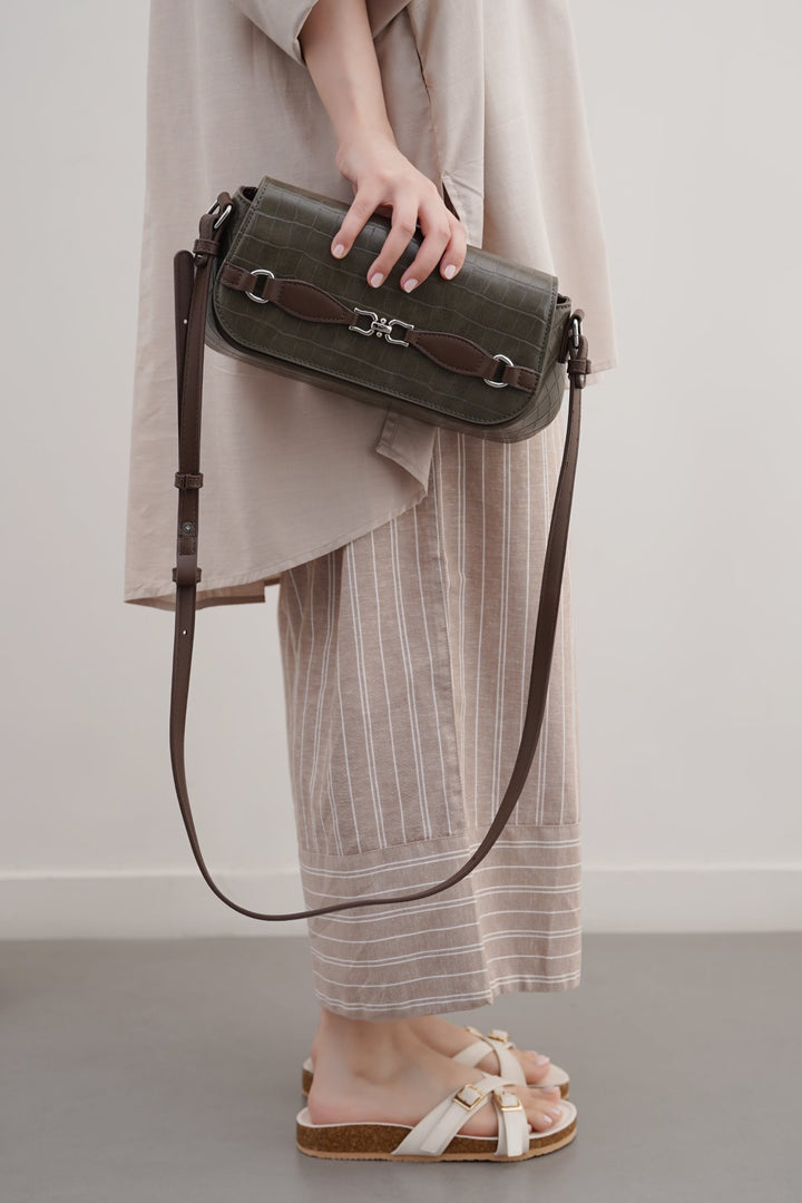 TAUPE CROC BUCKLE BAG