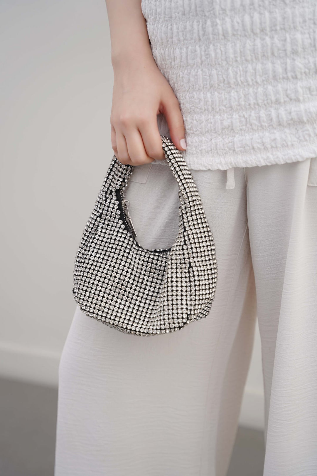 SILVER MINI STUDDED BAG