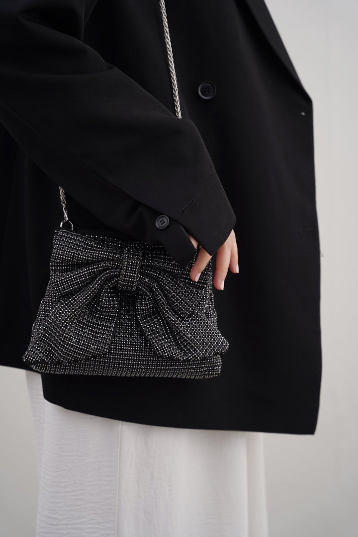 BLACK CRYSTAL BOW CLUTCH