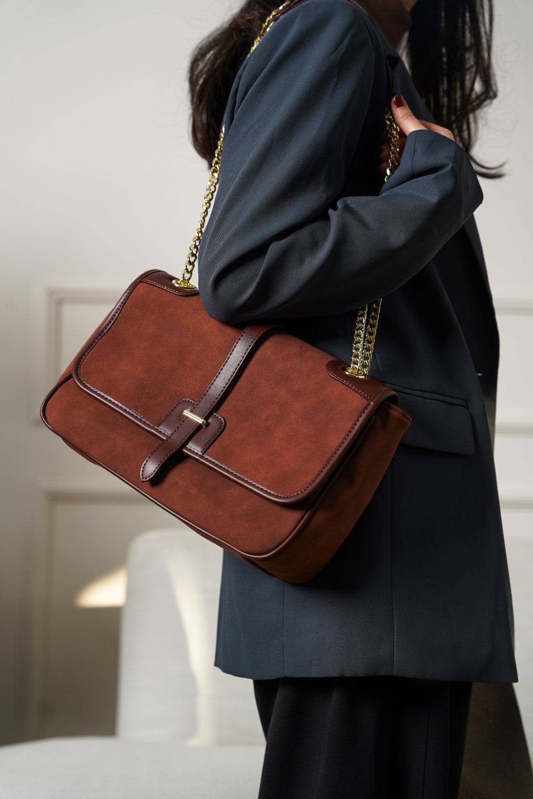 BROWN CITY SUEDE BAG