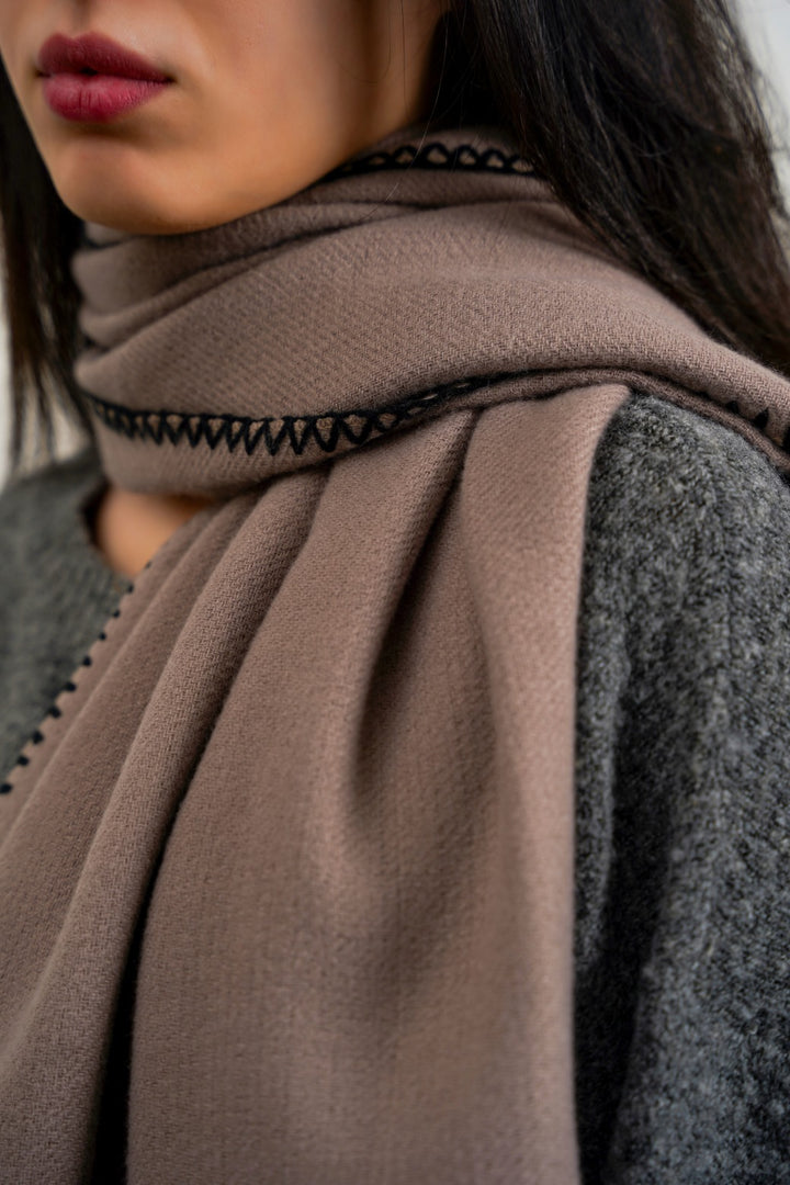 TAUPE LEBANON EMBROIDERED SCARF