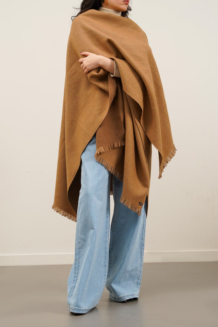 KHAKI REVERSIBLE CAPE SHAWL