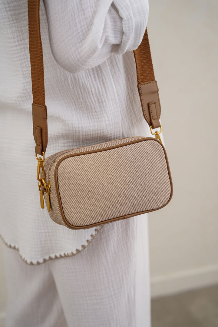 BEIGE MEZZEH DOUBLE-ZIP CROSSBODY