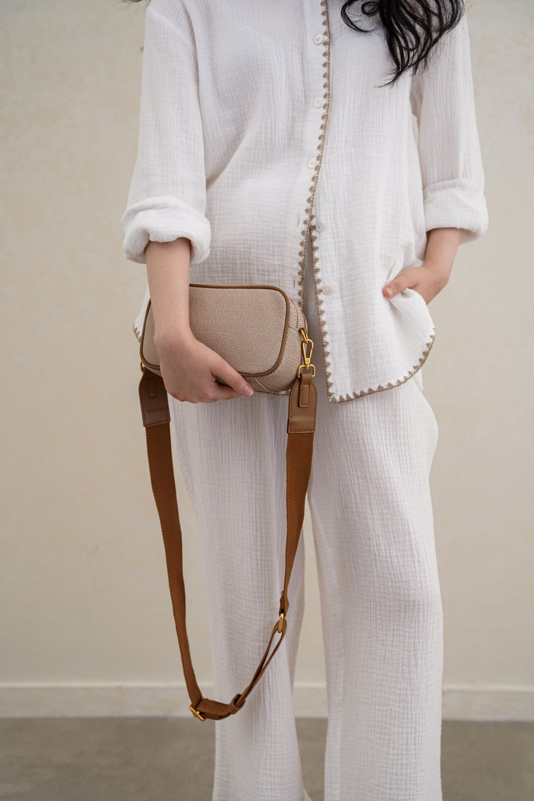 BEIGE MEZZEH DOUBLE-ZIP CROSSBODY