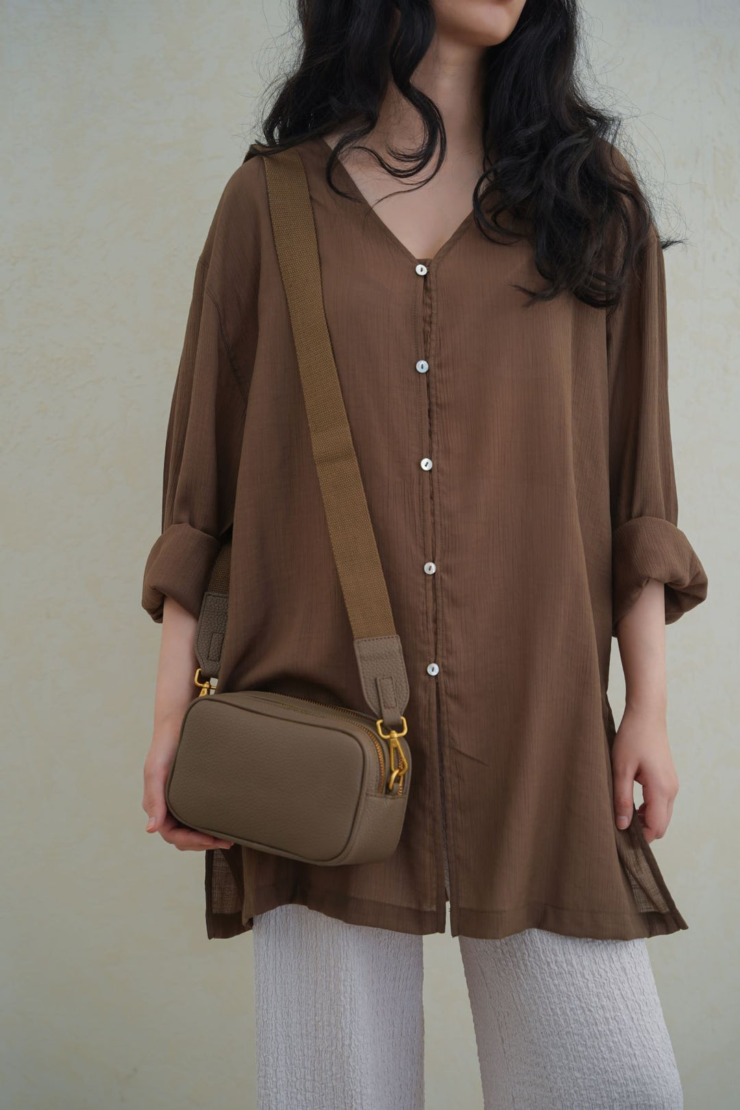 TAUPE MEZZEH DOUBLE-ZIP CROSSBODY
