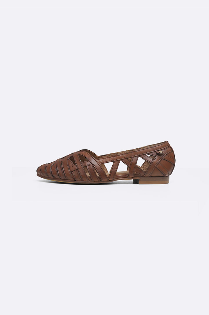 TAN LEATHER WOVEN PUMPS