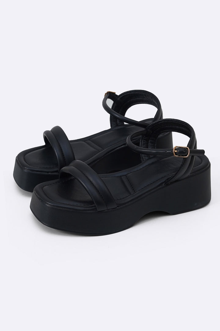 BLACK LIGHTWEIGHT WIDE MAMA SANDALS