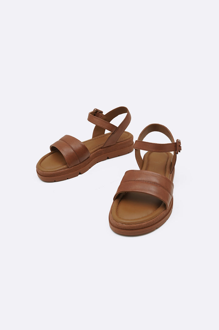 TAN MEMORY FOAM LEATHER SANDALS