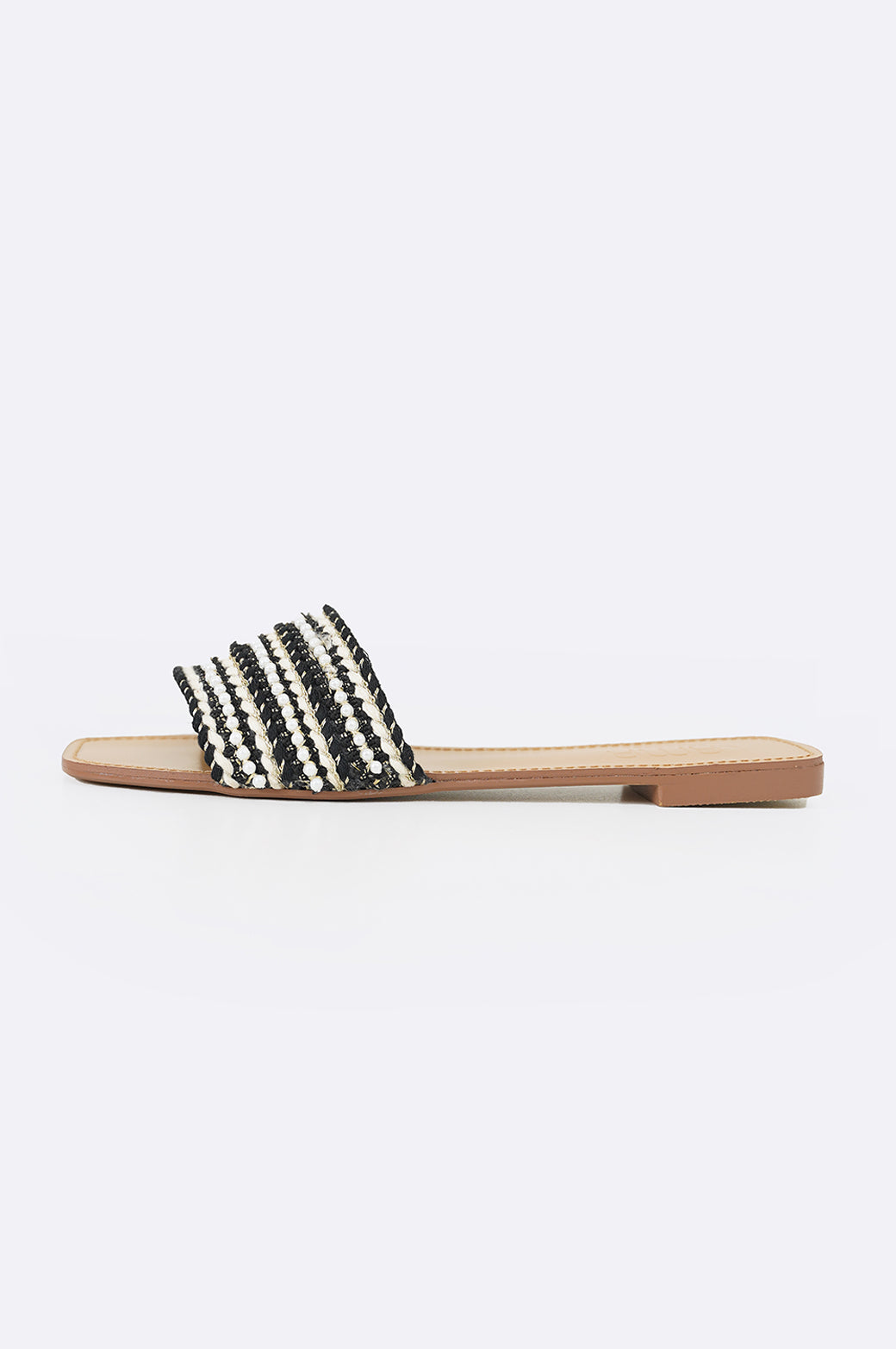 BLACK WOVEN PEARL SLIDES