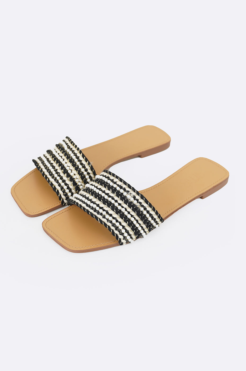 BLACK WOVEN PEARL SLIDES