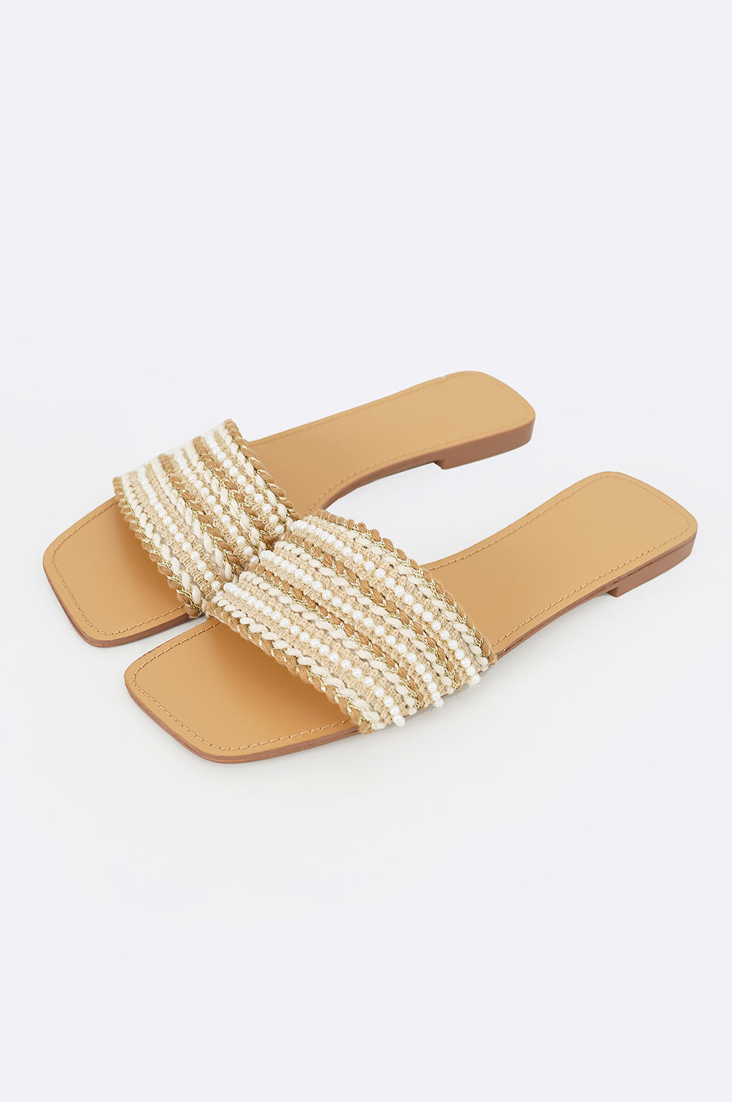 CAMEL WOVEN PEARL SLIDES