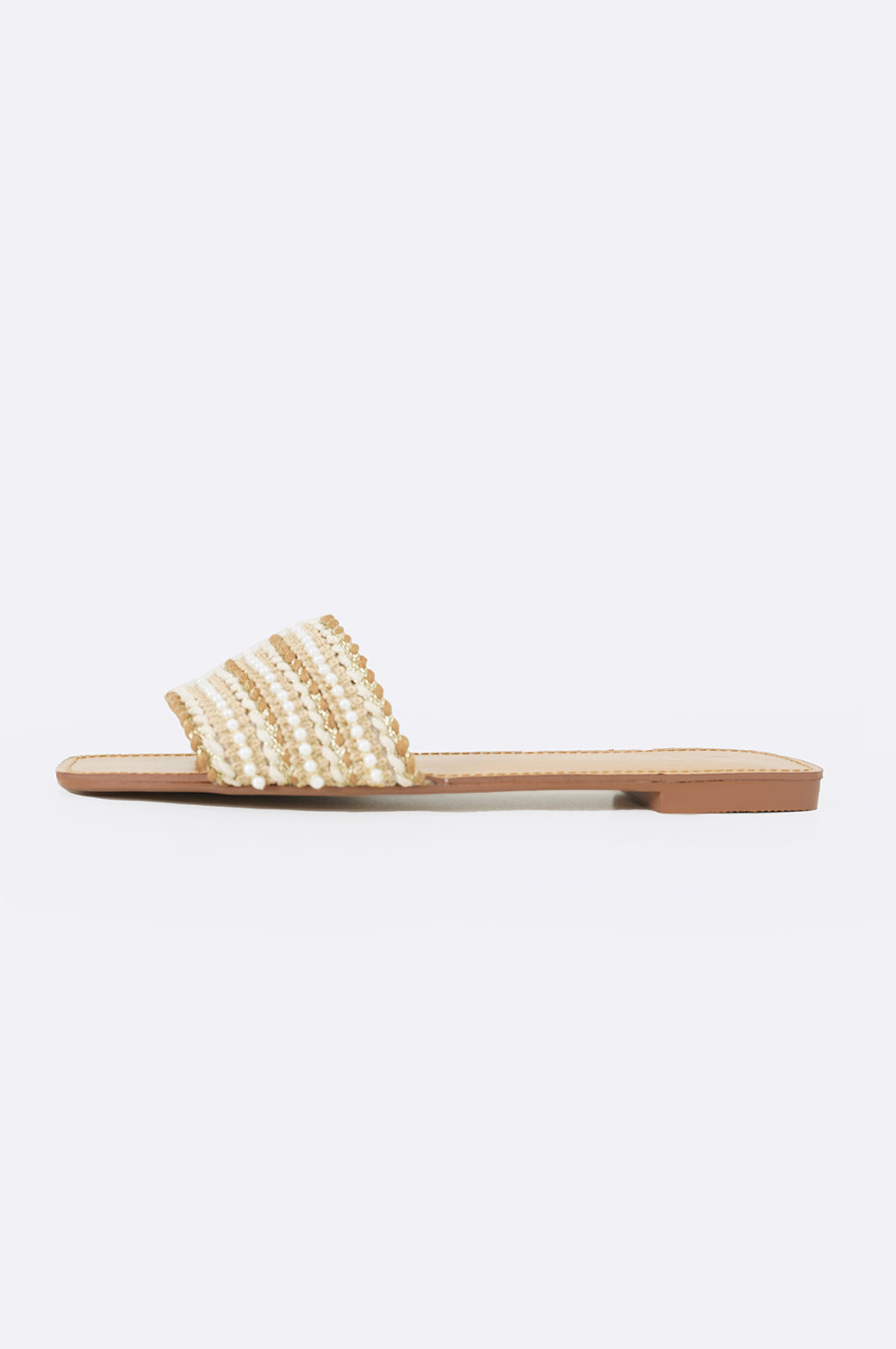 CAMEL WOVEN PEARL SLIDES