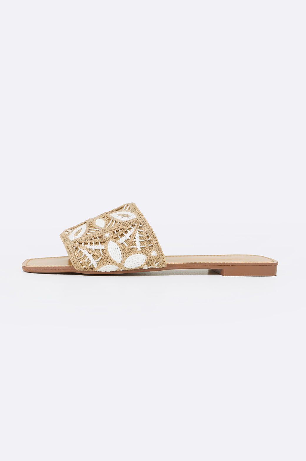 CAMEL FLORAL WEAVE SLIDES