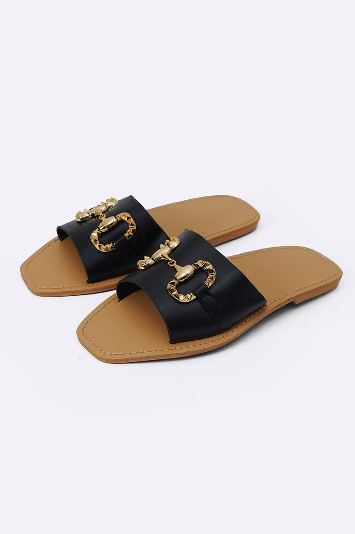 BLACK ROCKSTUD BUCKLE SLIDES