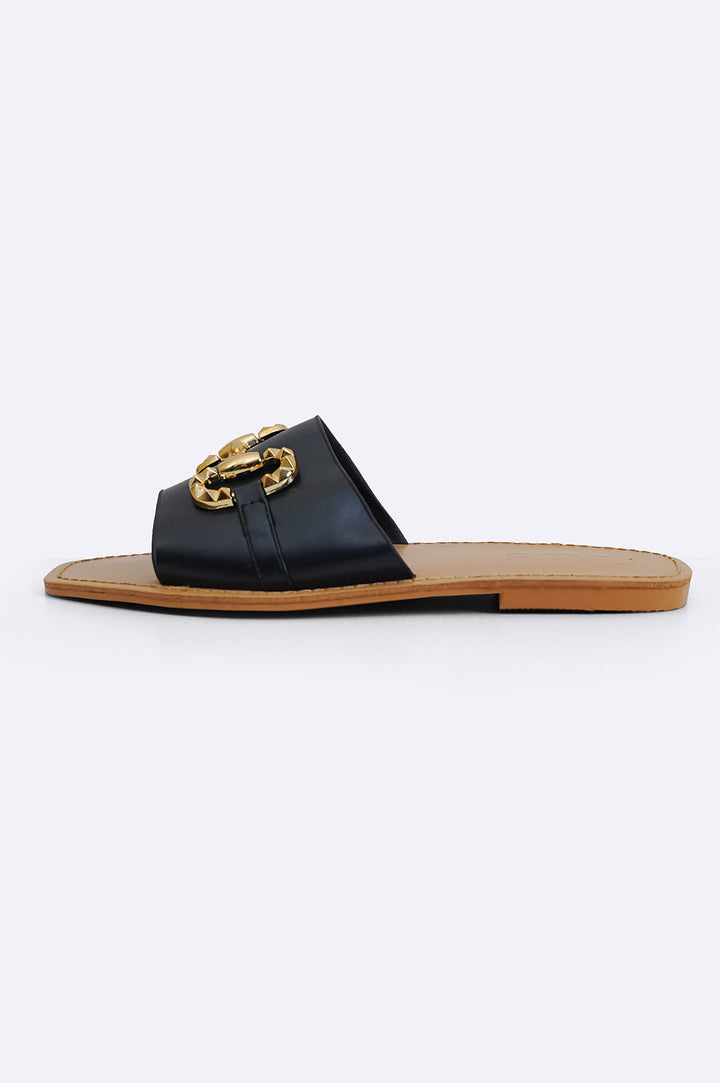 BLACK ROCKSTUD BUCKLE SLIDES