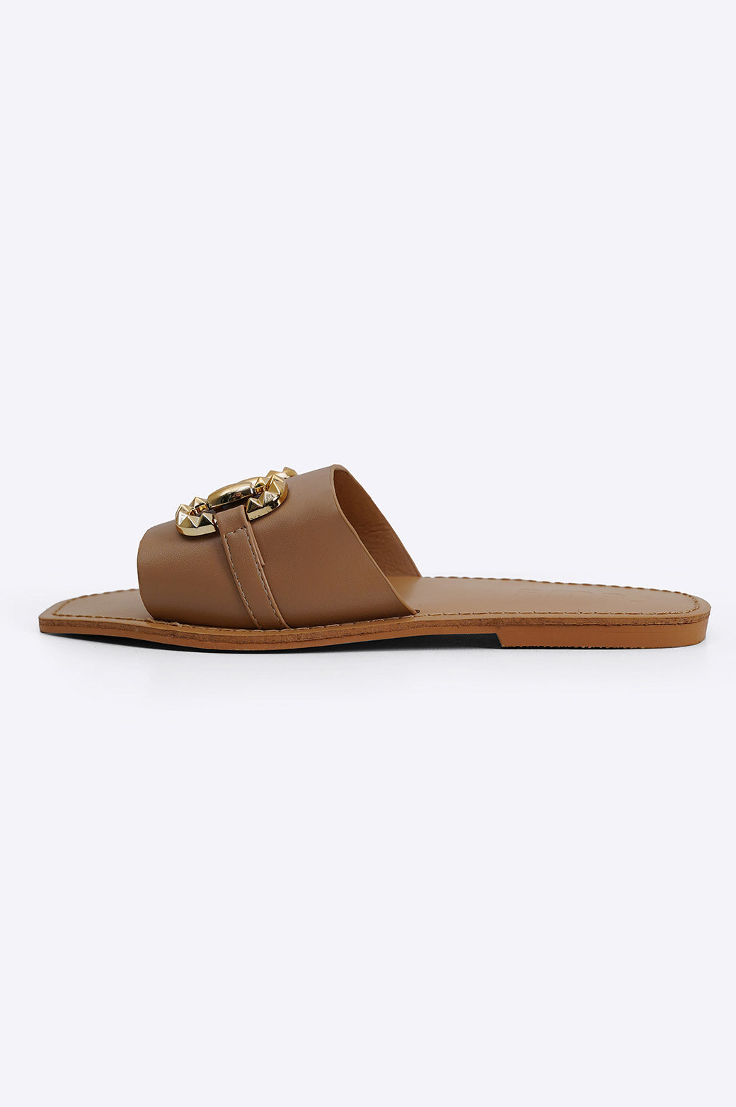 KHAKI ROCKSTUD BUCKLE SLIDES