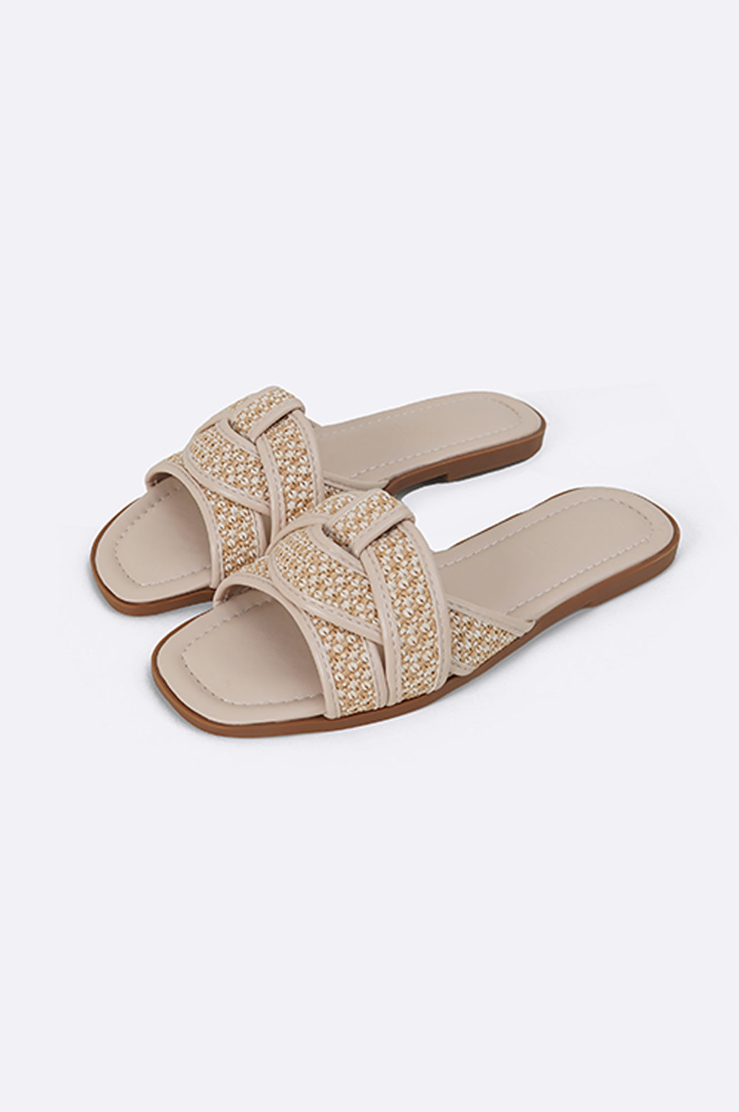 BEIGE WOVEN SLIDES