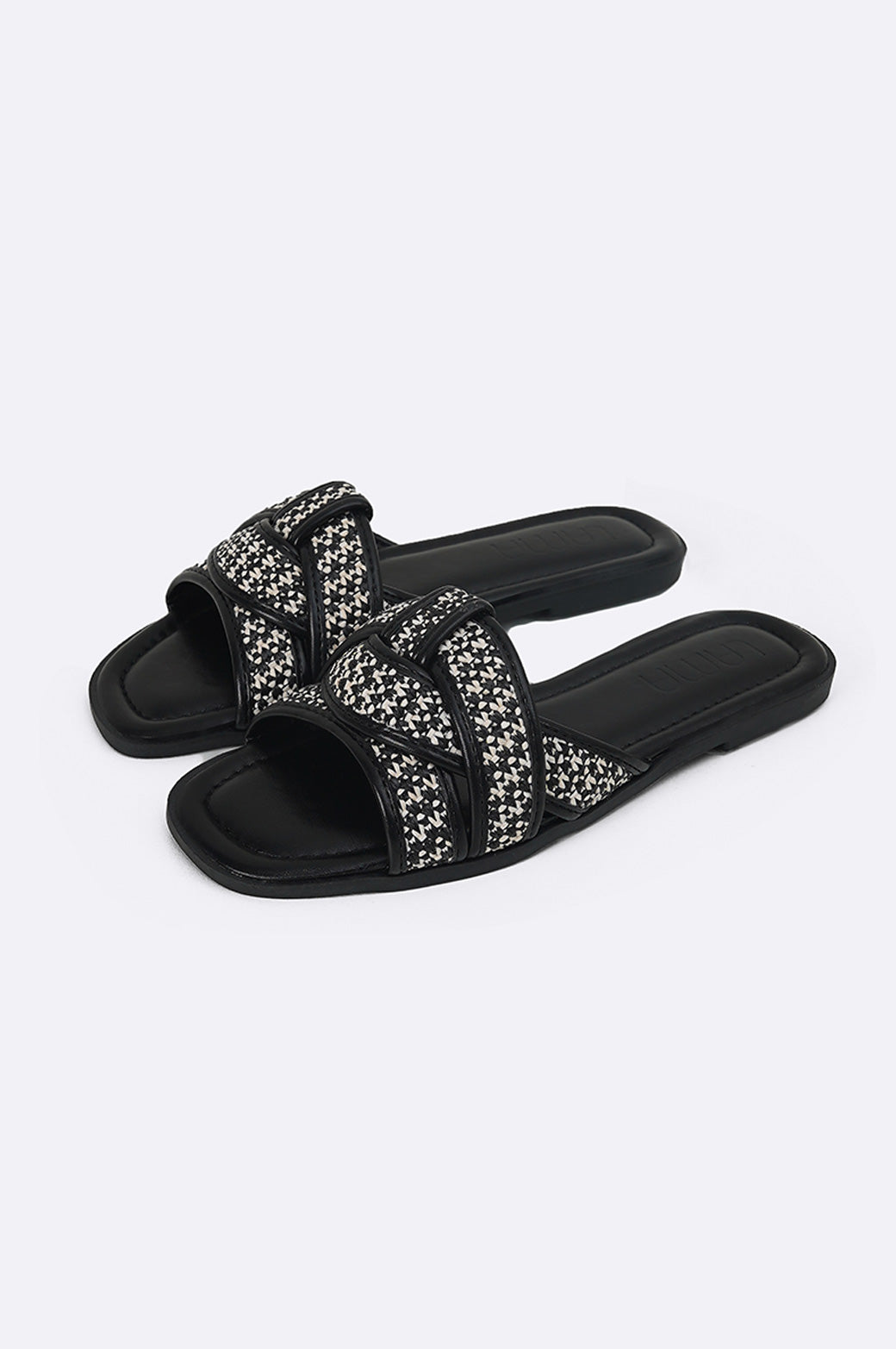 BLACK WOVEN SLIDES