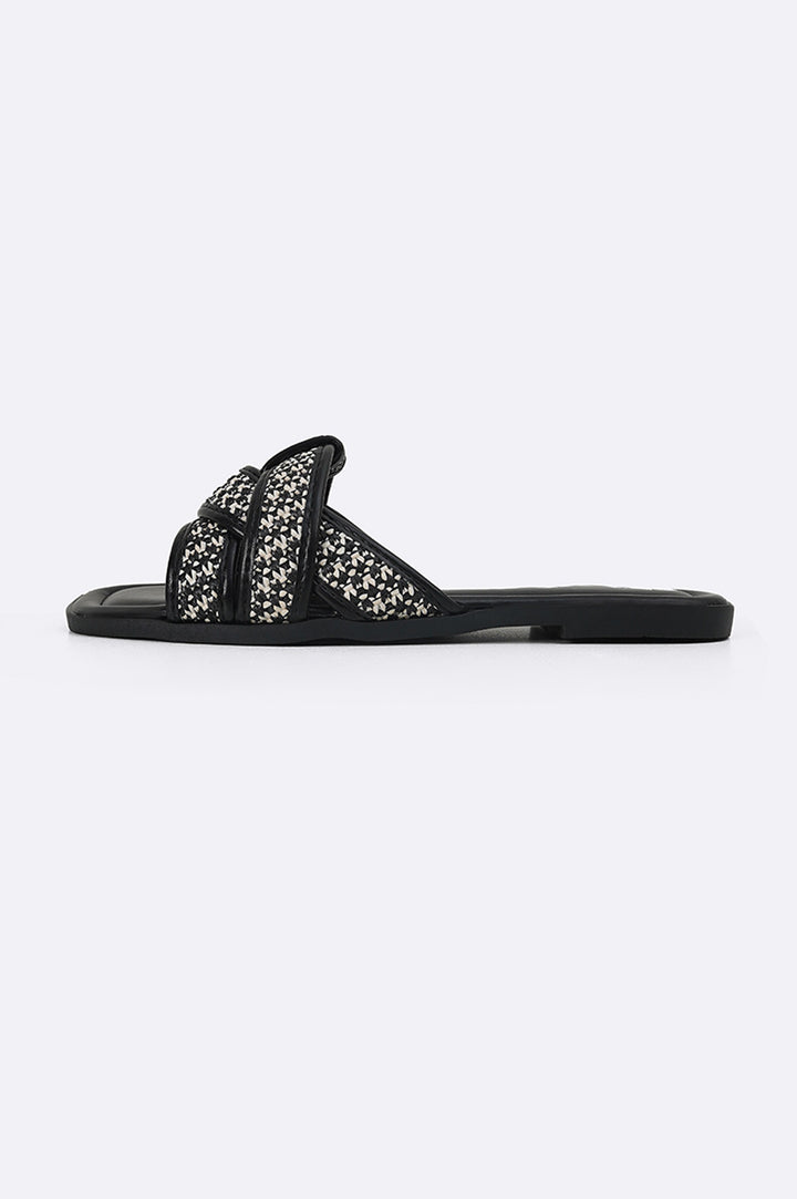 BLACK WOVEN SLIDES