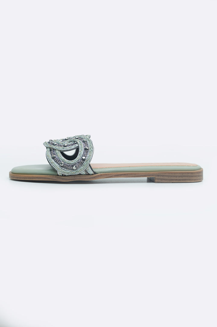 GREY ELSIE STUDDED SLIDES