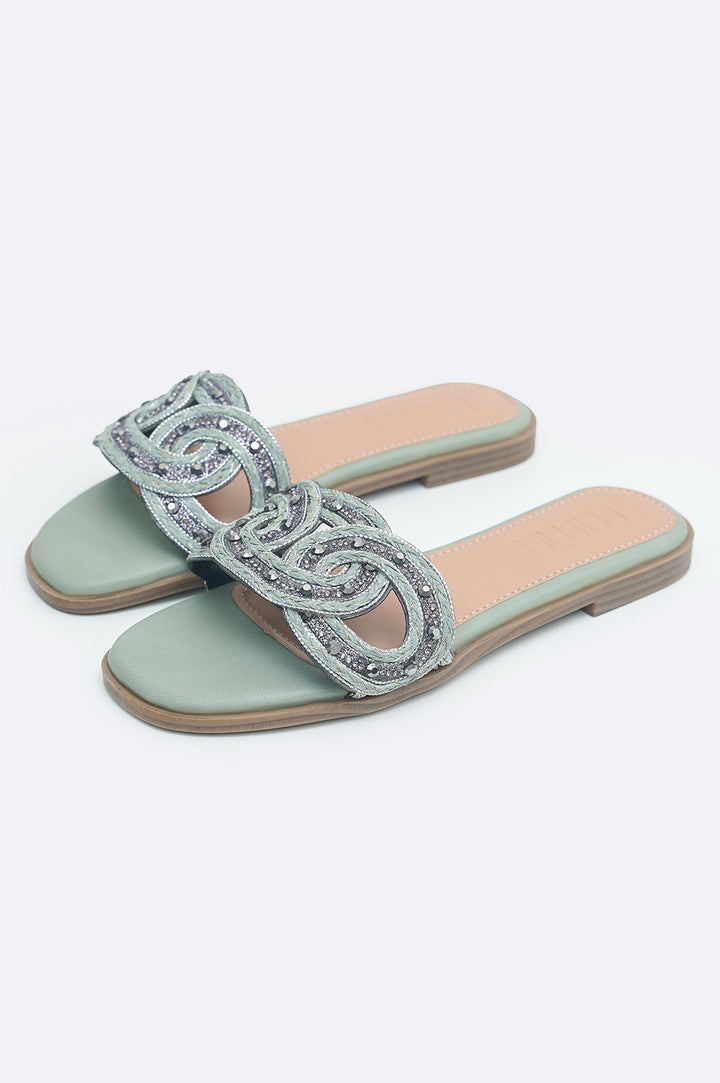 GREY ELSIE STUDDED SLIDES