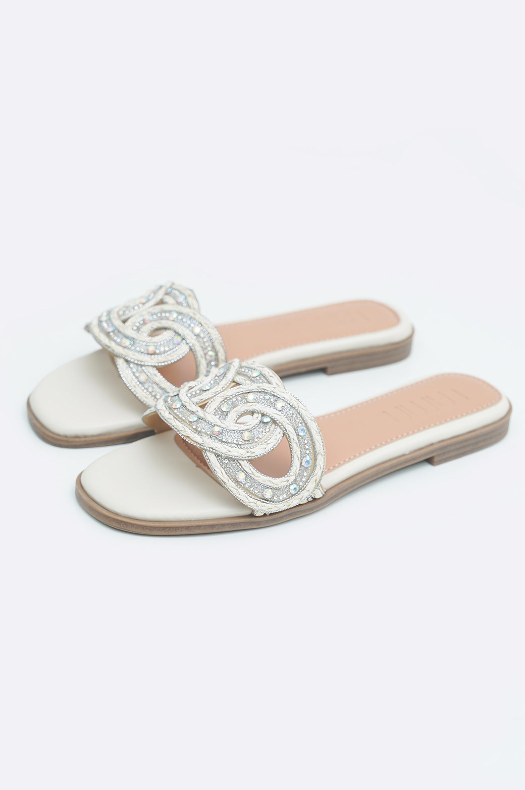 WHITE ELSIE STUDDED SLIDES