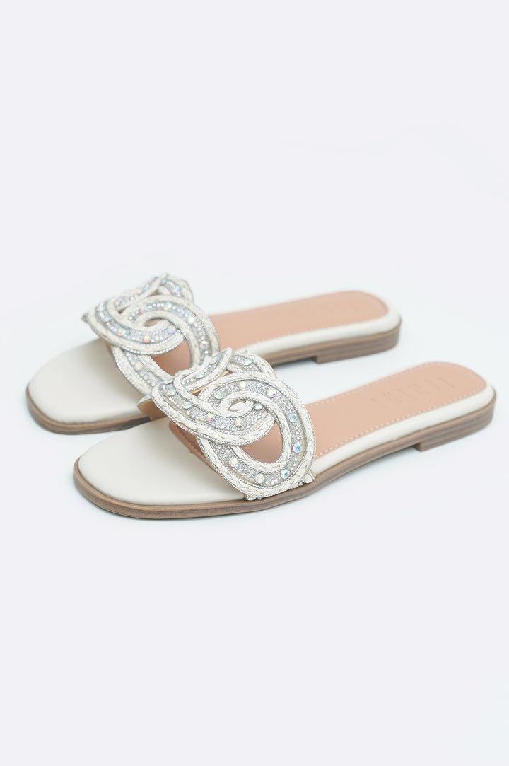 WHITE ELSIE STUDDED SLIDES