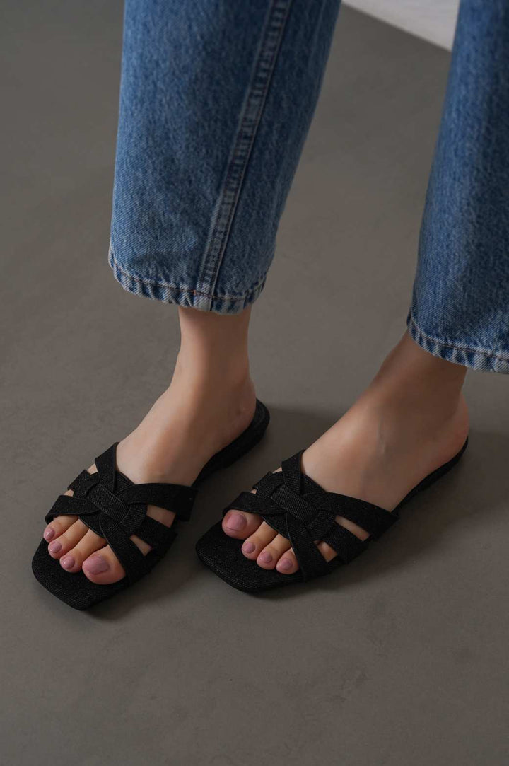 BLACK JODY DENIM SLIDES