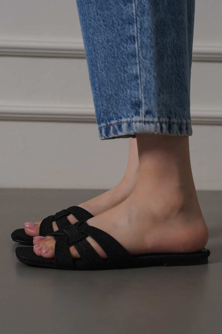 BLACK JODY DENIM SLIDES