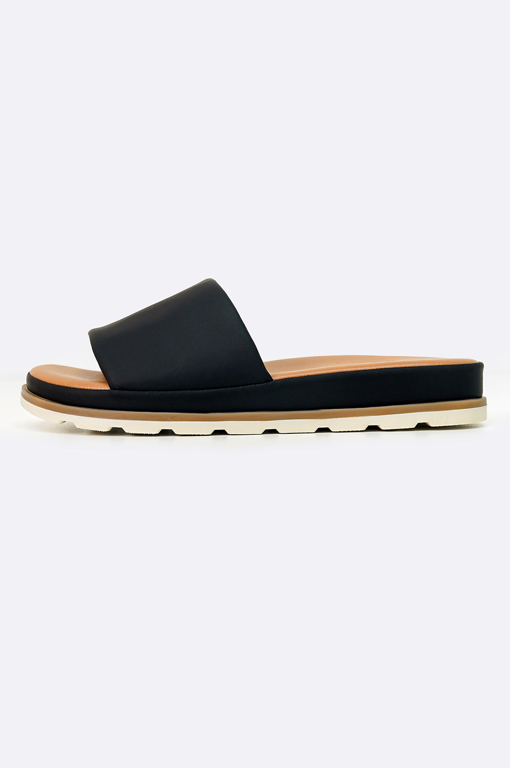 BLACK COMFY PLATFORM SLIDES