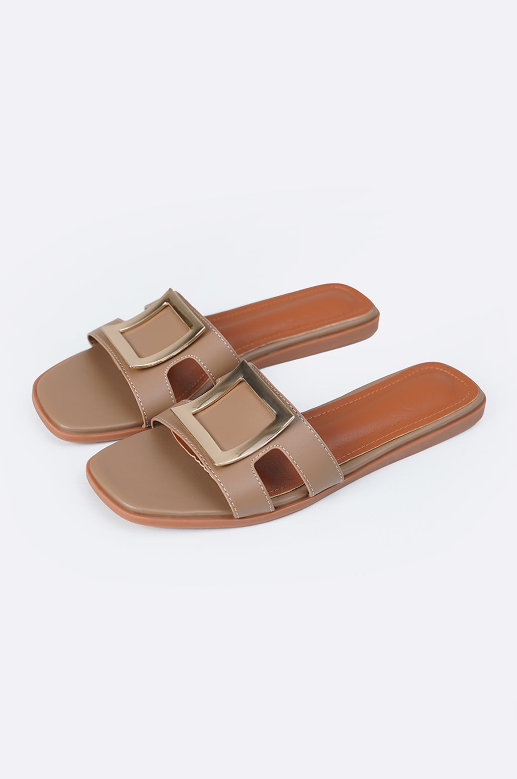 OLIVE SQUARE BUCKLED SLIDES