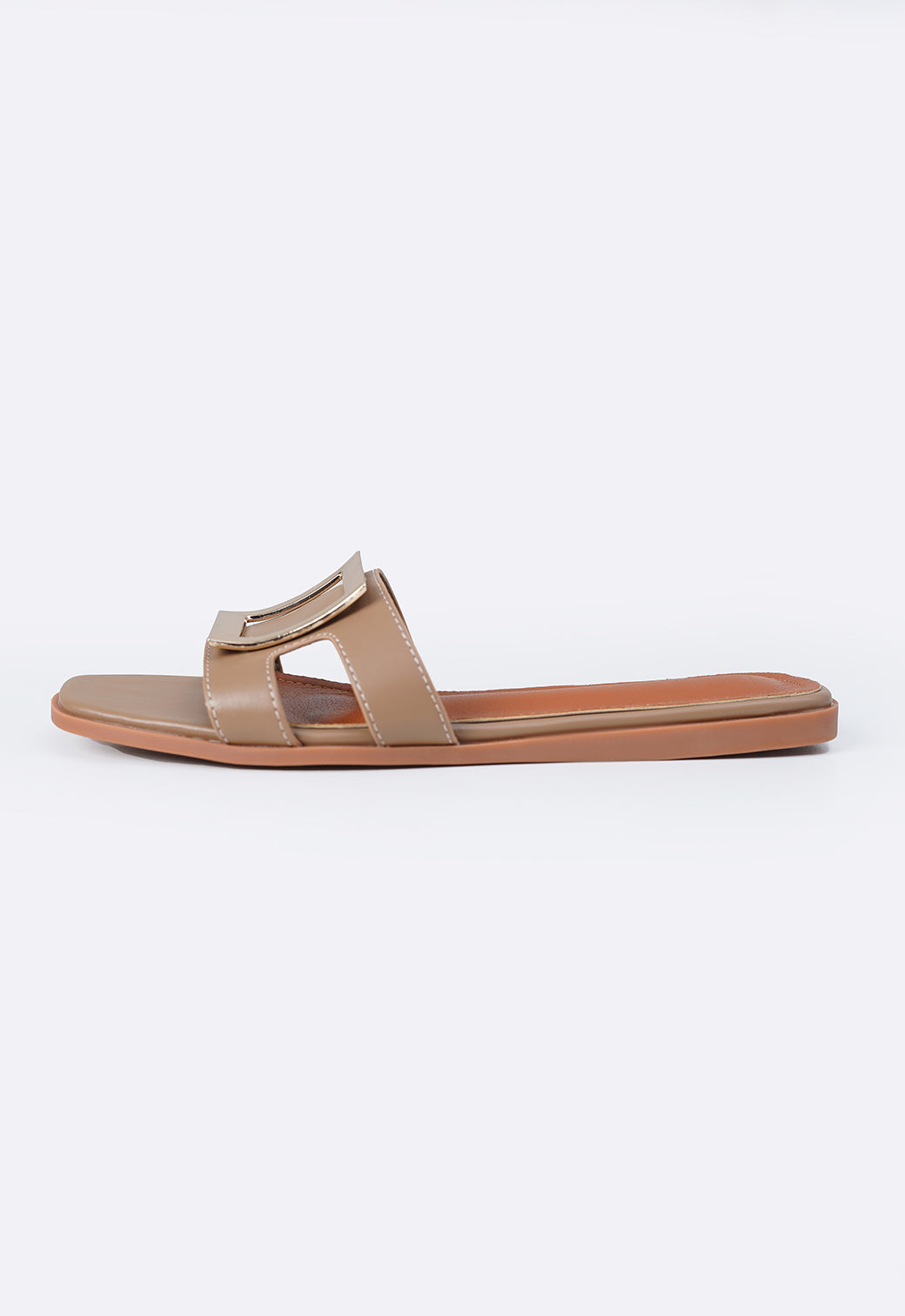 OLIVE SQUARE BUCKLED SLIDES