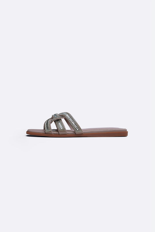 PINK CRYSTAL STUDDED SLIDES